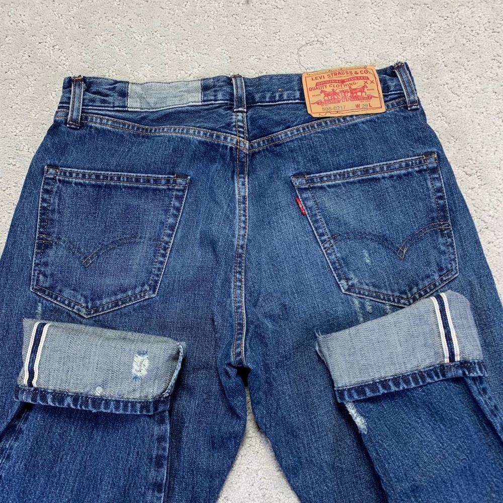 Levis 505-0217 Jeans 29x31 Blue Distressed Denim Selvedge Redline‎ Big E